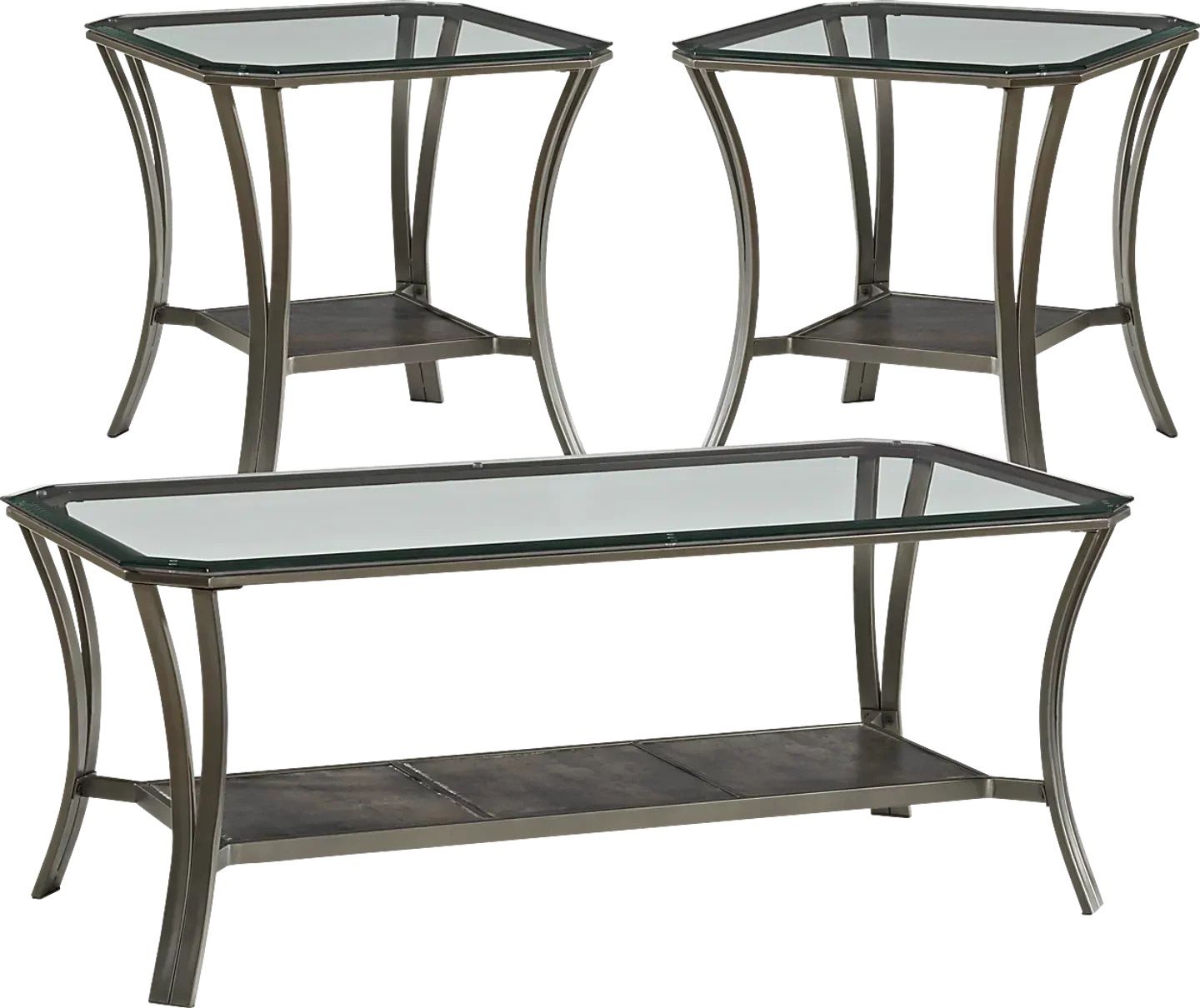Metal And Glass Coffee Table And 2 End Tables
