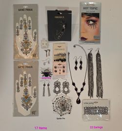 Assorted Gothic Hot Topic and Forever 21 Jewelry and accessories