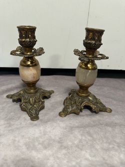 Vintage Italian Brass Candlestick Holders Set of 2
