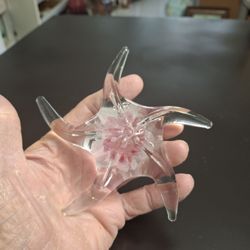 Murano Style Blown Art Glass Pink & Clear Starfish Figurine Paperweight By Dynasty Gallery 5"