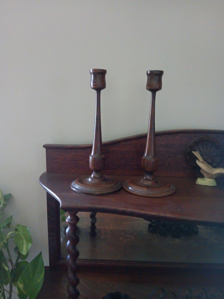 2 Mid Century Wooden Candle Holders 