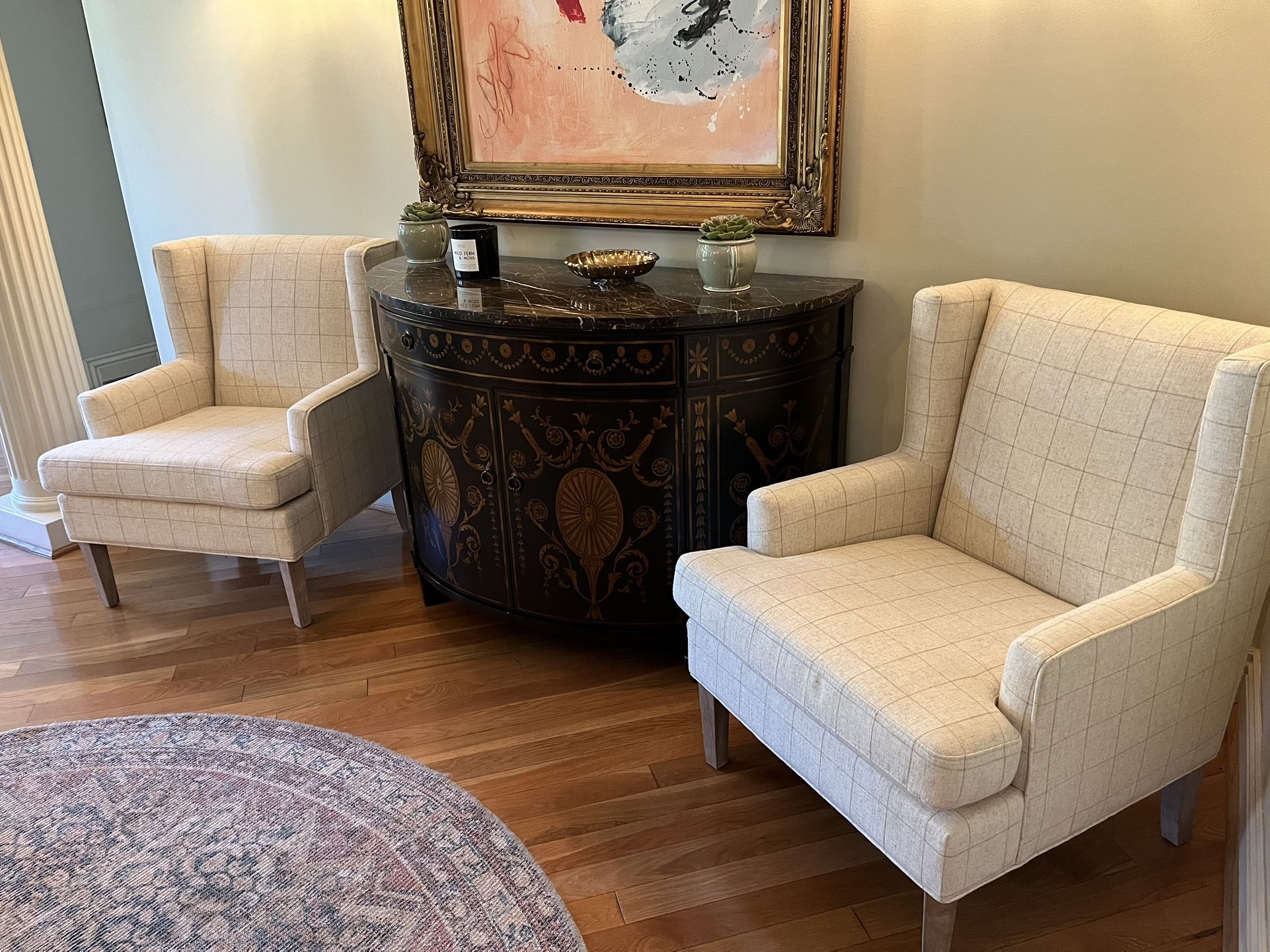 Selling a pair of Martha Stewart Decker Plaid Wingback Armchair (2)