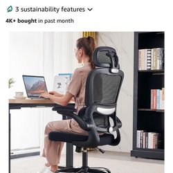 Brand New Black Mesh Tall Back Ergonomic Office Chair w/Flip Up Armrests & Adjustable 3D Lumbar 
