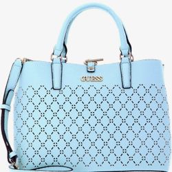 NEW GUESS Amara Girlfriend Large Satchel Sky Blue Surf Handbag Purse 