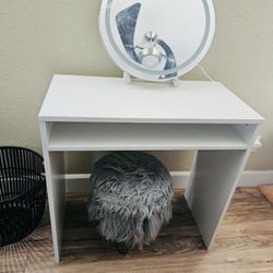 White Beutiful Vanity, With Touch Mirror w/ different settings, and Floffy Grey Stool for Free Free