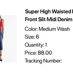 Express Super High Waisted Flare Hem Front Slit Midi Denim Skirt