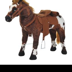 Sound-Making Ride On Horse for Toddlers 3-5, with Neighing and Galloping Sound, Stuffed Animal Horse Toy for Kids with Padding, Soft Feel, Brown 330-0