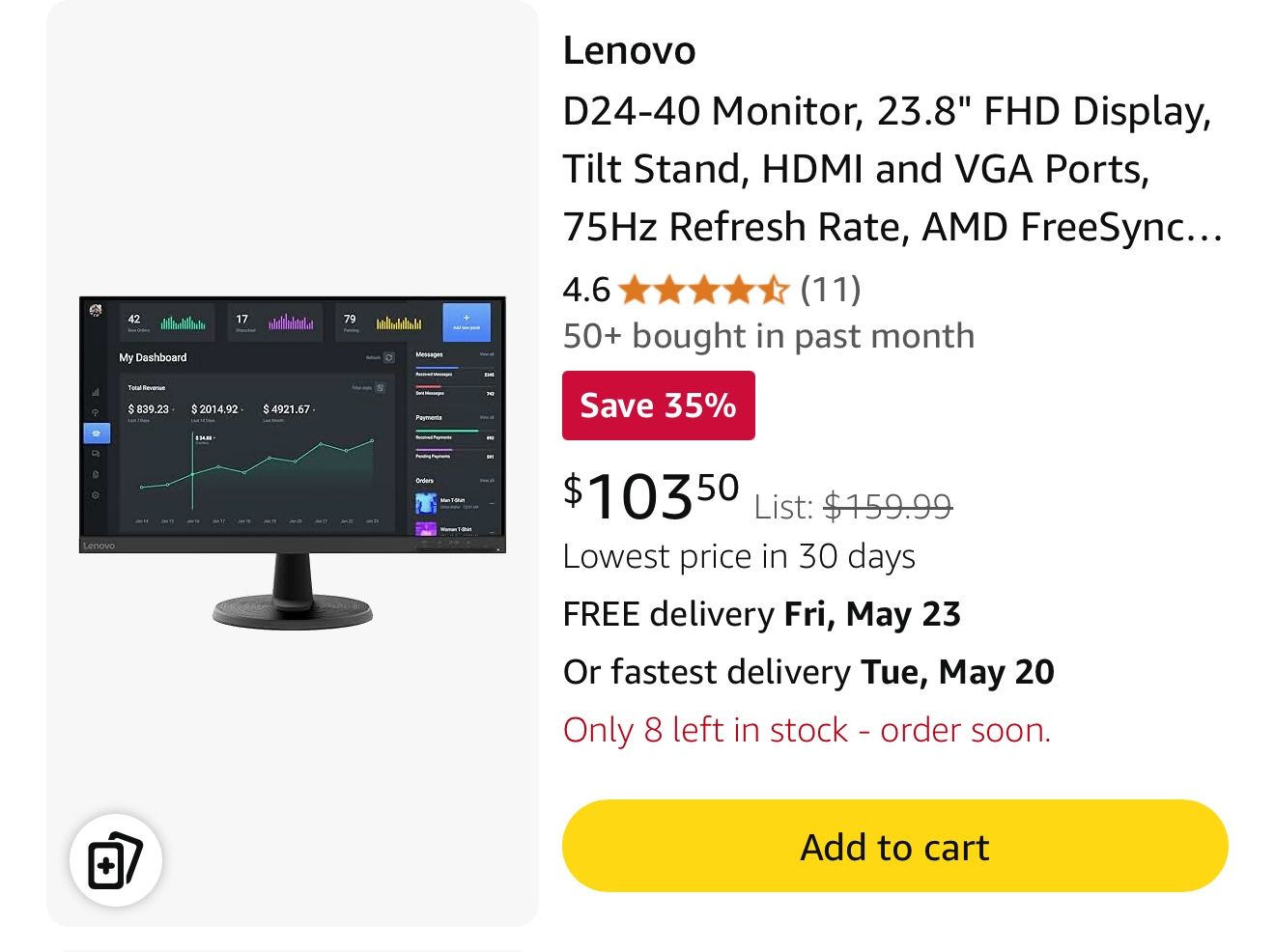 Monitor Lenovo 23.8”
