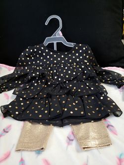 Baby clothes gold leggings with black blouse