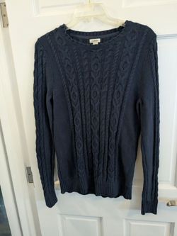 L.L. Bean Navy Cable Knit Crewneck Sweater, size small