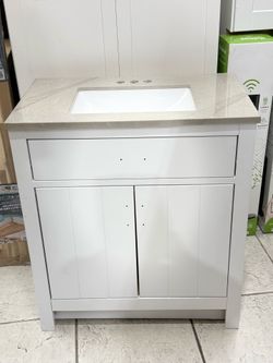 Glacier Bay -  DANEY -Single Sink Vanity cabinet in White with Grey Cultured Marble Top (30.5 in W, 18.75 in D, 34.3 in H