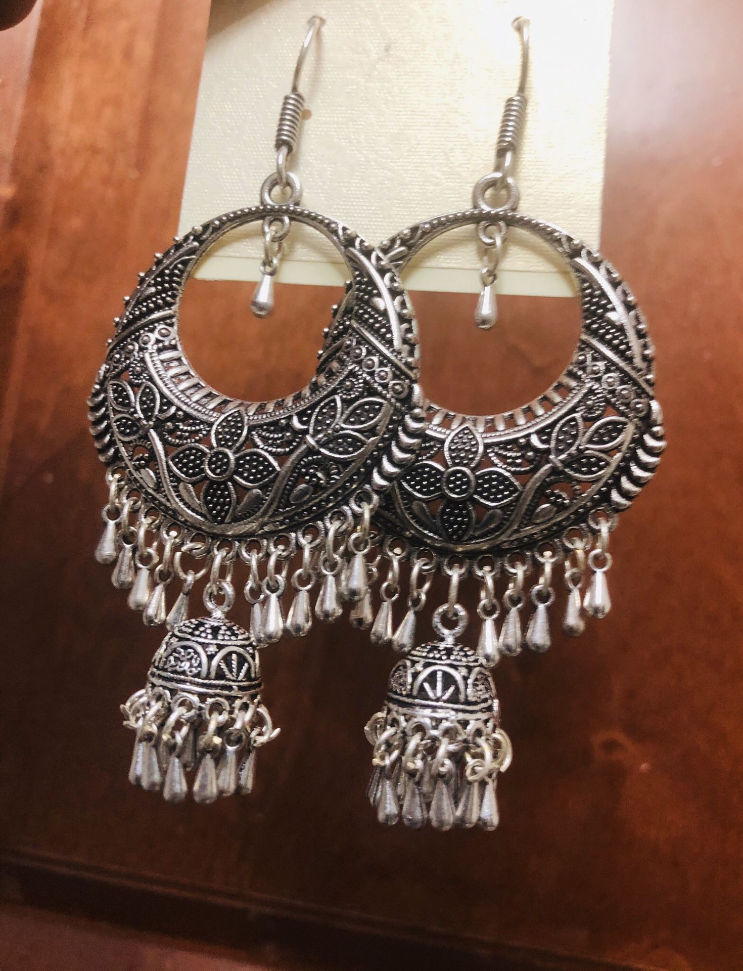 New Silver tone statement earrings, boho earrings, statement jhumkas, silver jhumkas, peacock earrings, bohemian jewelry, long indian earrings
