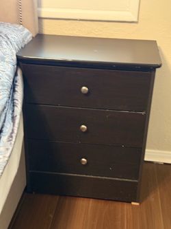 Bedding, dresser, night stands, comforter and mattress