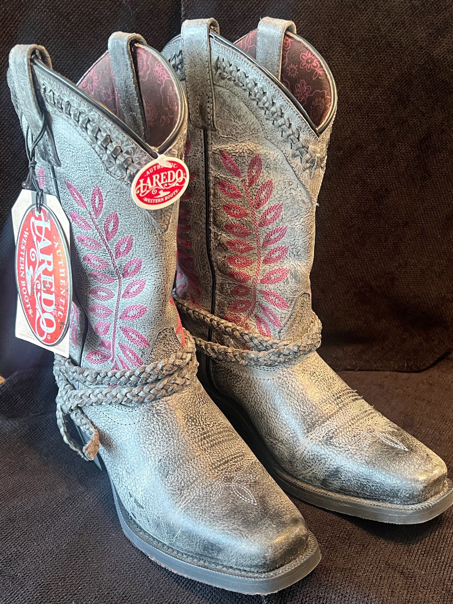 Laredo (Dan Post) Grey/Pink Fern Leather Cowgirl Boots 