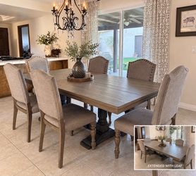 Gray Wood Dining Table + 6 Chairs + Extension Leaf