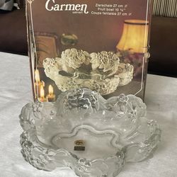 Frosted and clear glass Carmen fruit bowl by Walther-Glas. 10.25”