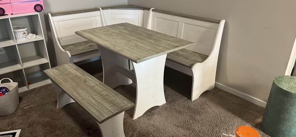 Corner Dining Breakfast Nook with Storage, table and Bench