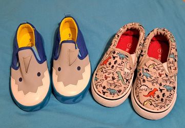 2 Pairs Boys Slip on Shoes Shark and Dinosaur Size 9
