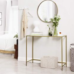 Console Table, Tempered Glass Sofa Table, Modern Entryway Table, Metal Frame, Easy to Assemble, Adjustable Feet, for Living Room, Hallway, Golden