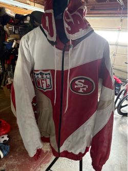 Vintage 90s San Francisco 49ers NFL Leather Hooded Jacket – Size Large