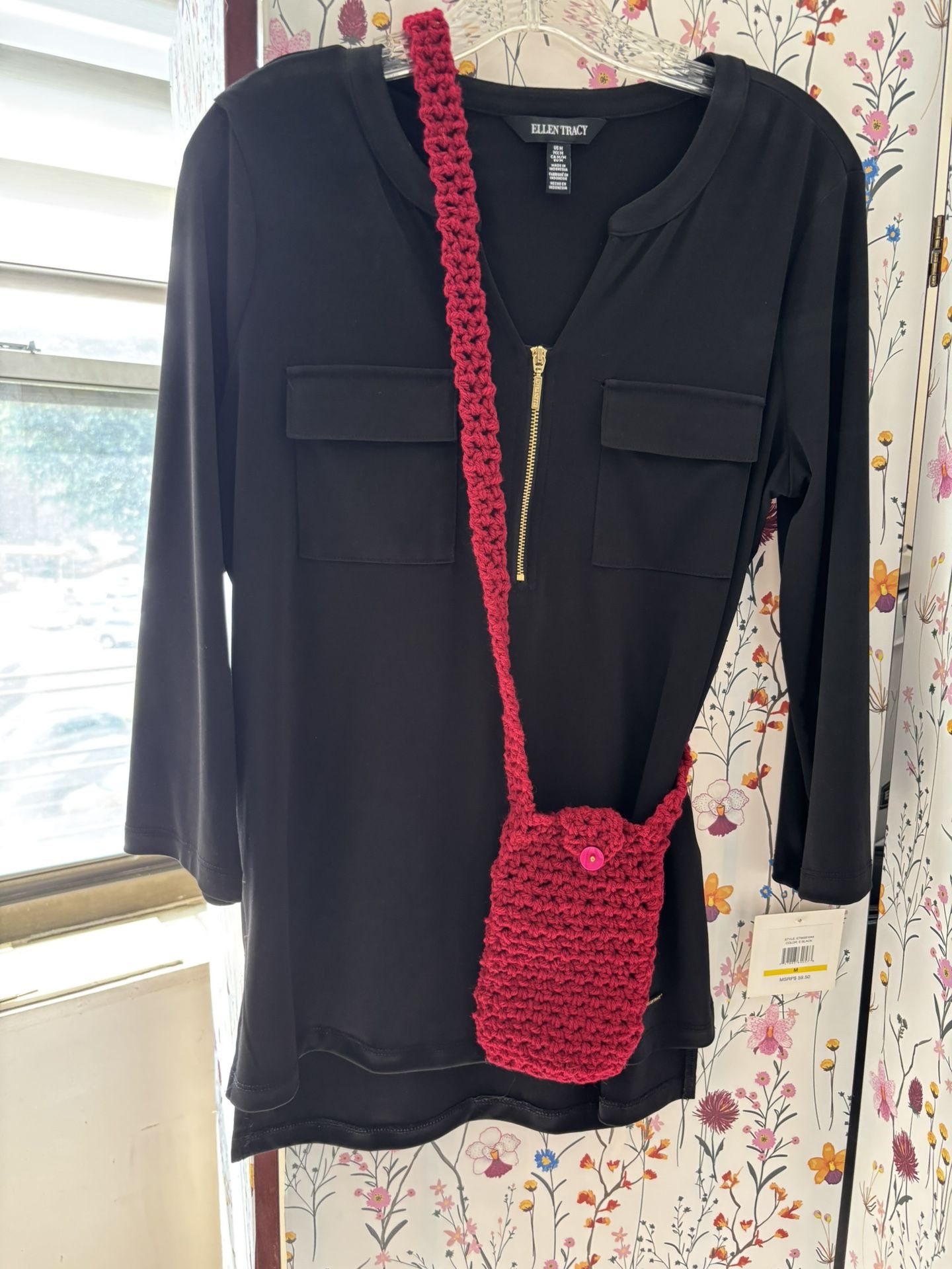 Red Cross Body Bag With Closure, Boutique Handmade Gift