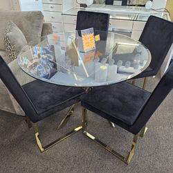 Dining Set 5 Pcs Gold & Black $799 FREE LOCAL DELIVERY 