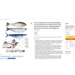 Brand new Cat Toys Flopping Fish 3 Pack Rechargeable Cat Toys Interactive for Indoor Exercise with Catnip, Moving Cat Toy 3 Flapping Mode 7.1 Inches E