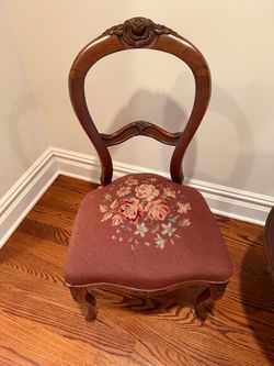 Antique Victorian Balloon Back Needlepoint Chairs