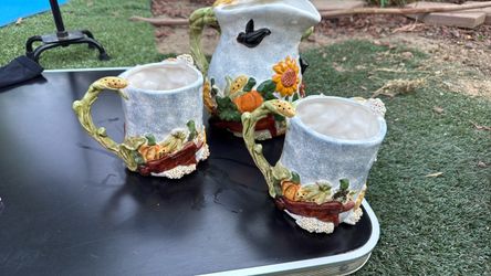 Ceramic Harvest Pitcher and Mugs Set