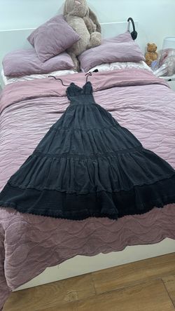 Black Tiered Maxi Dress with Crochet Detail
