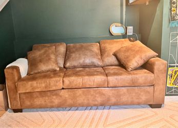 Brown suede pull out sofa with full size mattress