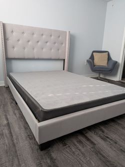 King Upholstered Bed Frame with Tufted Headboard (box spring included)