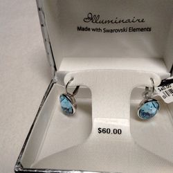 Blue Swarovski Crystal  Earrings By Illuminaire  New Price 