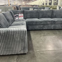Grey Sectional Couch With Soft Fur Like Corduroy
