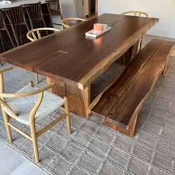 90 inch Live Edge Wood Dining Table + bench