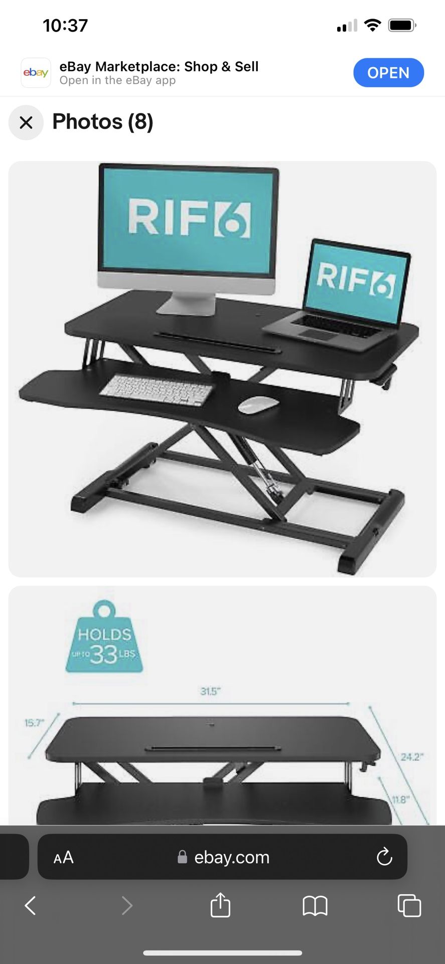 RIF6 Adjustable Height Standing Desk Converter 32 Inch Wide Laptop Monitor Riser