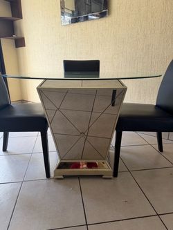Glass Top Dining Table with Mirrored Base