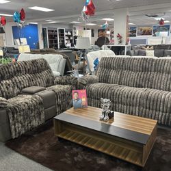 Brown Plush Fabric SOFA&LOVESEAT Set For Sale (Furniture Assembly) Manual Recliners. 