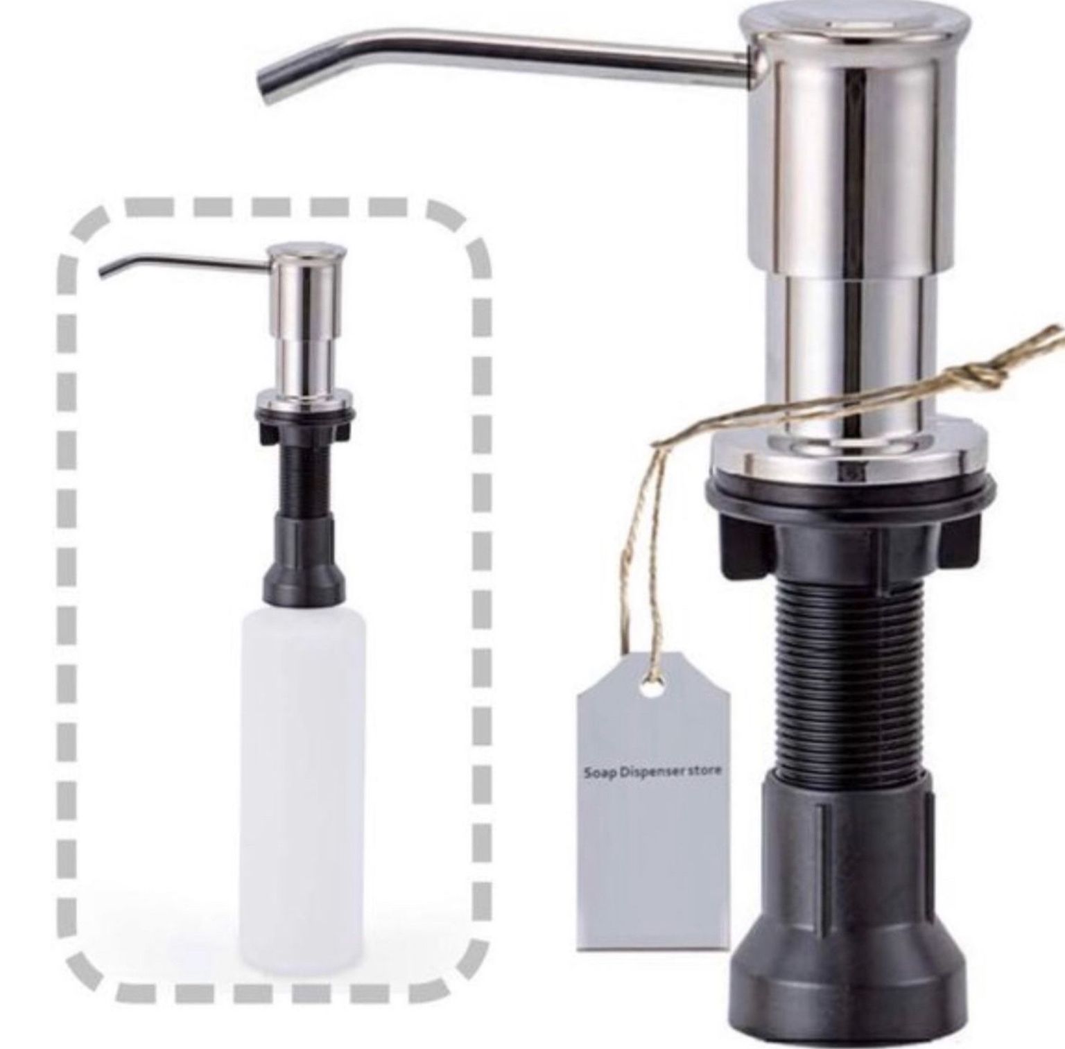 Stainless Steel Built In Soap Dispenser For Kitchen Sinks,Refill From The Top 17 oz Bottle