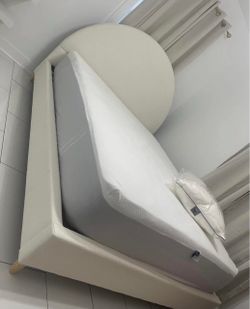 Cream Upholstered Bed Frame with Round Headboard