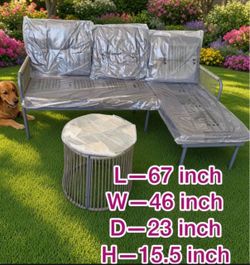 L-Shaped Black 3-Piece Wicker Outdoor Bistro Set, Rattan Furniture Set with Black Cushions and Coffee Table