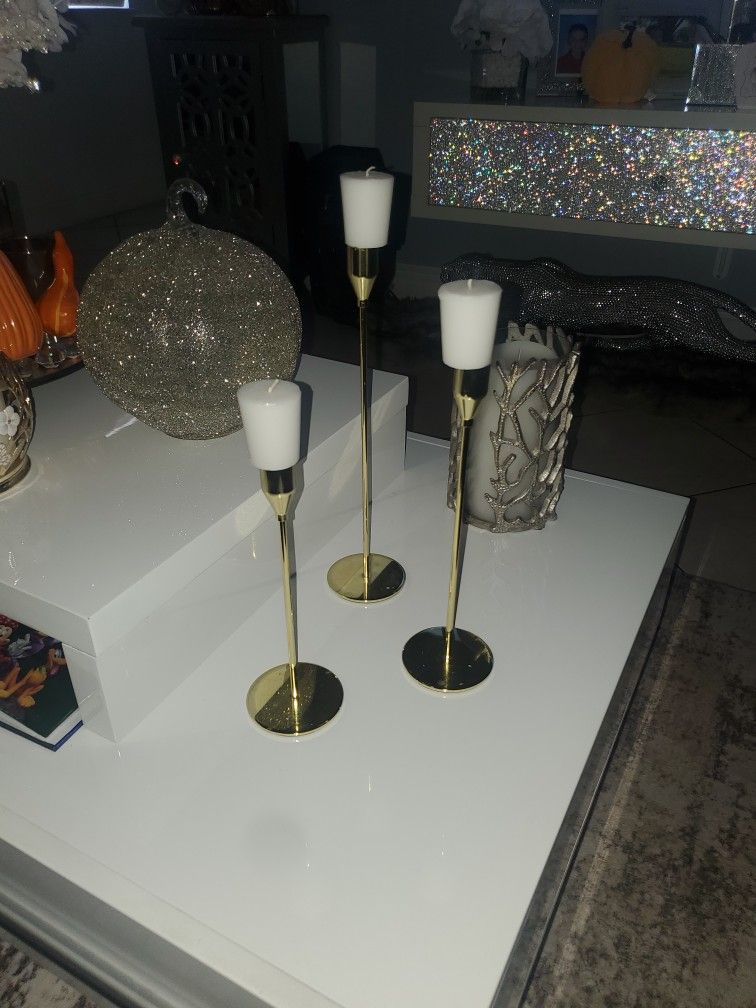 3 Gold Candle Holders 