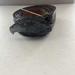 VINTAGE 1988 Eagle Head Pewter Metal Men's western-style belt, size: 44