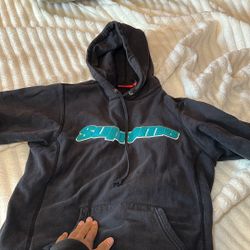 Supreme Black & Blue Chenille Hooded Sweatshirt