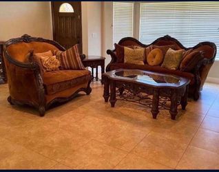 5 piece Micheal Amini  family room set couch love seat table