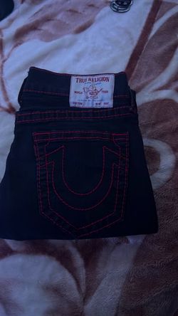 True Religion Black Jeans Red Stitching, Size 34
