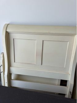 Twin sleigh bed frame, mattress and box spring