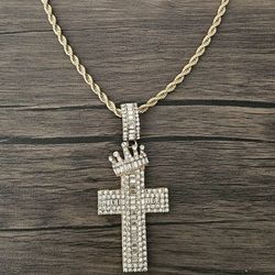 🎁💎 Father’s Day Bling for the King! 👑💎Jewelry Crown Cross Pendant Necklace with Chain Gold Filled Micro Pave CZ Zricon Bling Necklace