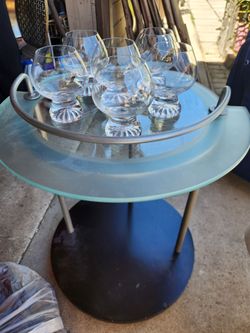 Postmodern Glass & Chrome Side Table with 5 Crystal Snifters
