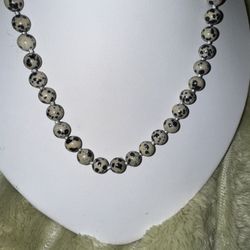 Spotted Dalmatian Jasper Beaded Necklace 18"